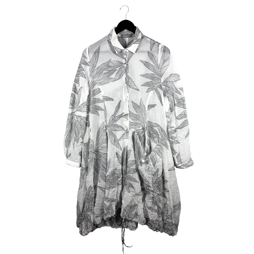 Alembika White Gray Sheer Long Sleeve Button Down Tunic Dress, Pocket Sz 1 (6-8)